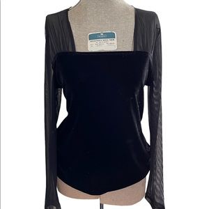 Vintage Y2K Sheer Mesh Sleeve Velvet Shirt